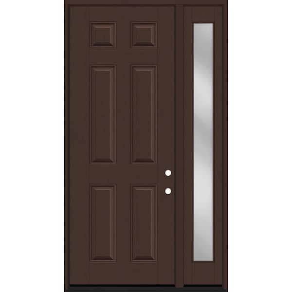 Steves & Sons Regency 53 in. x 96 in. 6 Panel LHIS Chestnut Stain Mahogany Fiberglass Prehung Front Door w/Clear 14 in. SL 6-9/16