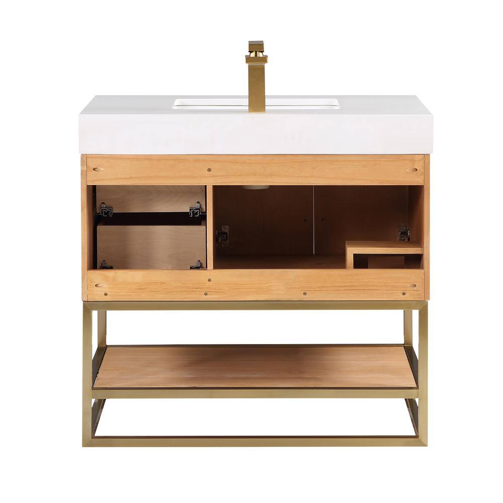 Bianco 36" Light Brown Wood Vanity with White Stone Top