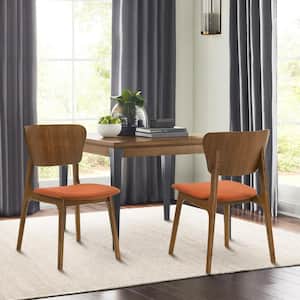 Kalia Orange Fabric Upholstered Wood Armless Dining Chair Set of 2 with Open Back