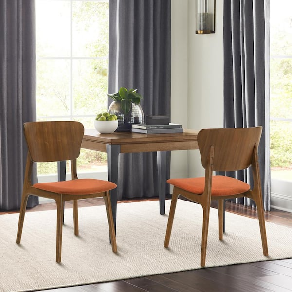 Armen Living Kalia Orange Fabric Upholstered Wood Armless Dining Chair Set of 2 with Open Back