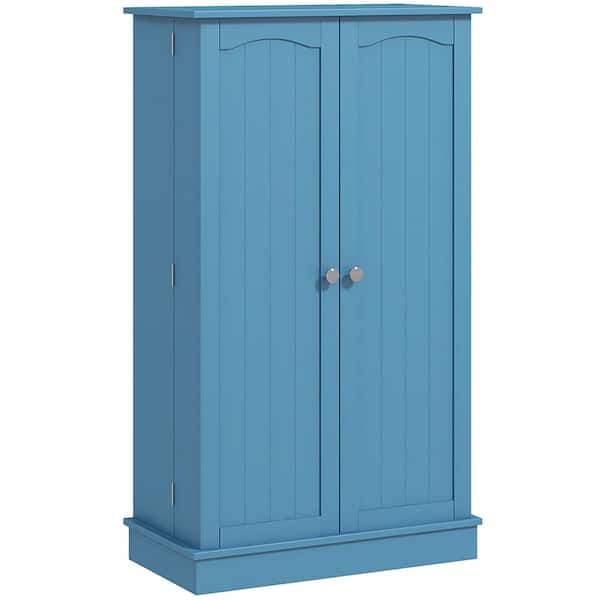Tileon 5-Tier Blue Wood Pantry Cabinet, Freestanding Kitchen Storage Cupboard with 2 Doors and Adjustable Shelves