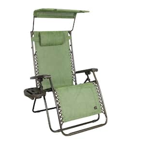 33 in. W XL Zero Gravity Chair with Adjustable Canopy Sun-Shade, Drink Tray, and Adjustable Pillow - Green Banana Leaf