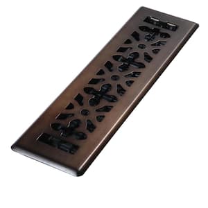 2 in. x 12 in. Steel Rubbed Bronze Gothic Design Floor Register