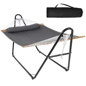 10 ft. Quilted 2-Person Hammock Bed with Stand, up to 475-Capacity, Pillow Included, Dark Gray