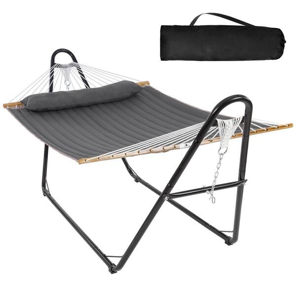 10 ft. Portable Hammock with Stand & Strong Spreader Bar 475 lbs. Capacity Dark Gray