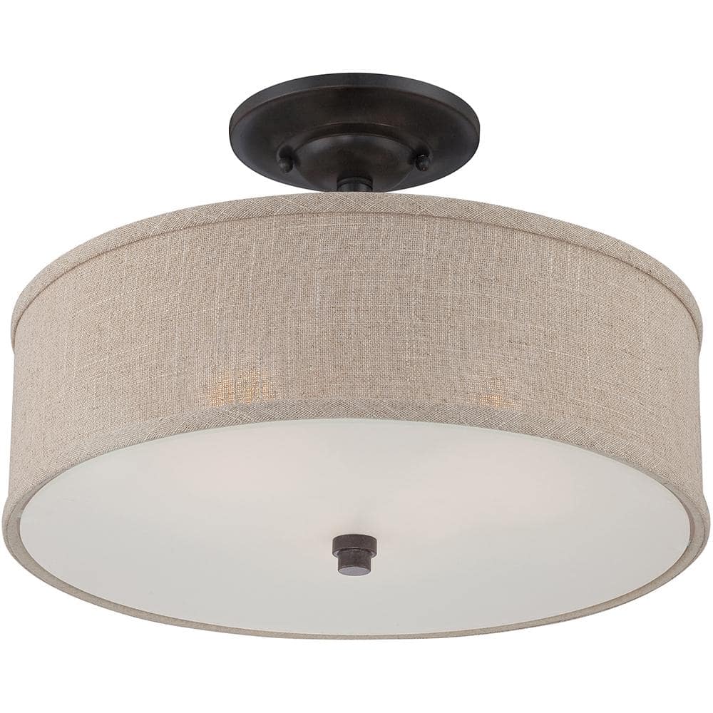 Cocoa Bronze 17" Indoor/Outdoor Drum Ceiling Light with Textured Shade