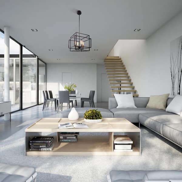 4-Light Black Open Box Pendant Chandelier with Metal Frame