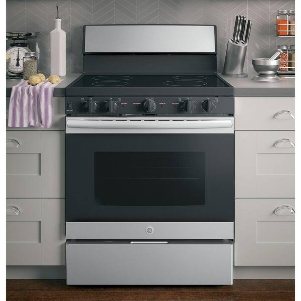 Ge 30 In 5 0 Cu Ft Electric Range With Self Cleaning Oven In Stainless Steel Jb480smss The Home Depot