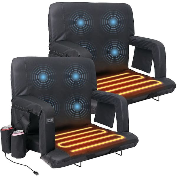 25 in. Wide Heated Massage Stadium Seats 2-Pack Bleacher Seat with Back and Arm Support Stadium Seating Bleacher Seats