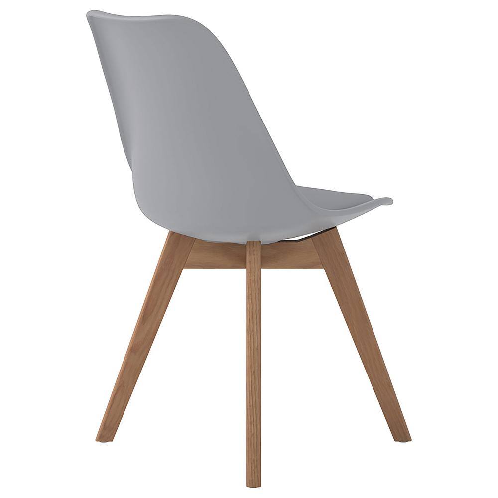 Transitional Gray Faux Leather Upholstered Side Chair with Oak Legs