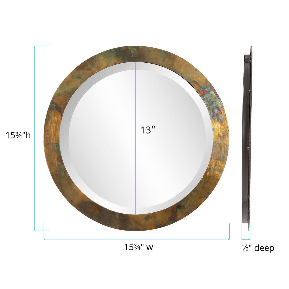 Round Bronze Leather Accent Wall Mirror, 13-inch
