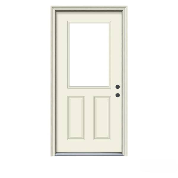 JELD-WEN 32 in. x 80 in. 1/2 Lite Primed Steel Prehung Left-Hand Inswing Entry Door w/Brickmould