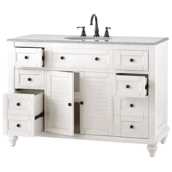 Hamilton Shutter 49-1/2 in. W x 22 in. D Bath Vanity in Ivory with Granite Vanity Top in Grey Hamilton Shutter 49-1/2 in. W x 22 in. D Bath Vanity in Ivory with Granite Vanity Top in Grey
