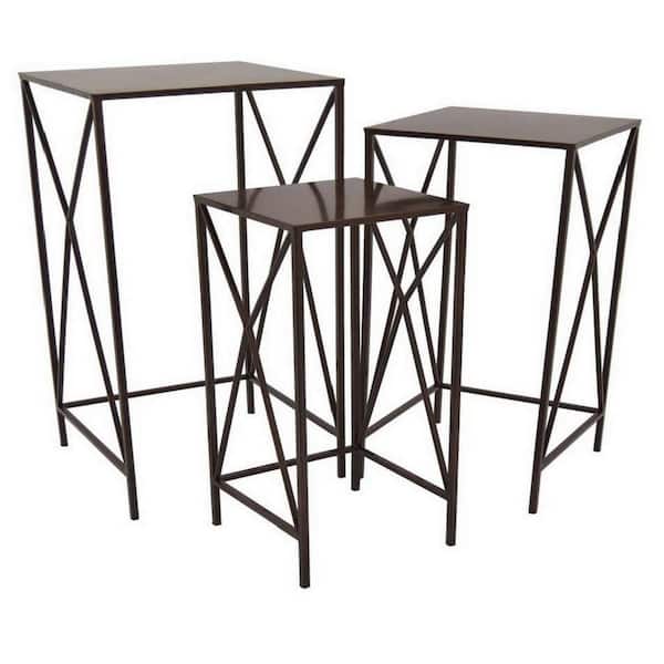 Benjara 29.75 in. Brown Square Metal Plant Stand with 1 Tier (Set of 3)