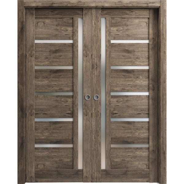 Sartodoors 64 in. x 96 in. 2 Panel Cognac Oak Finished MDF Sliding Door with Hardware