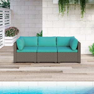 Keys Metal Outdoor Sectional Set with Cyan Cushions