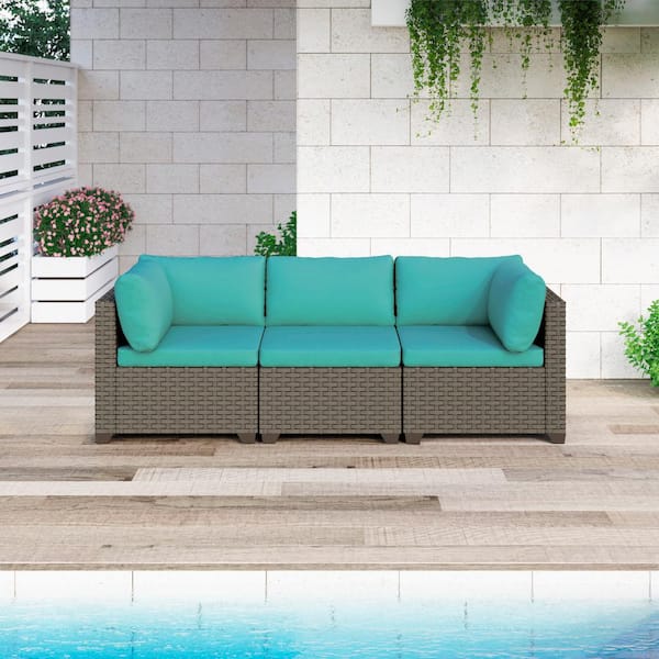 TK CLASSICS Keys Metal Outdoor Sectional Set with Cyan Cushions KEYS