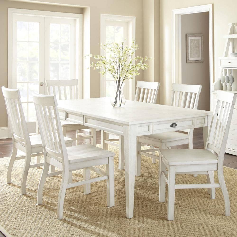 Cottage Charm Antique White Extendable Dining Table with Storage