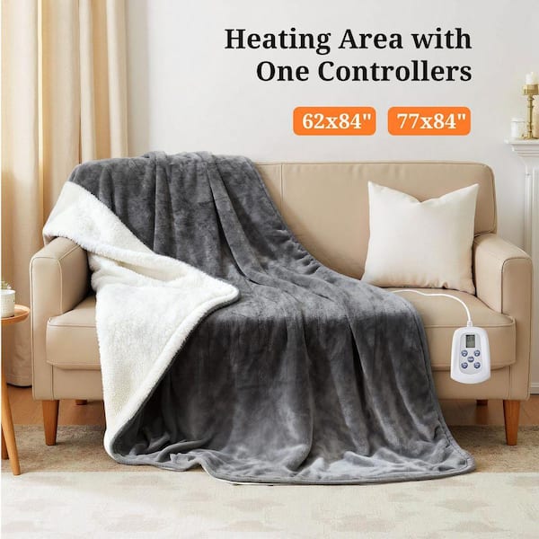 WONDER COMFORT Gray Flannel Sherpa Fabric Twin Electric Blanket 