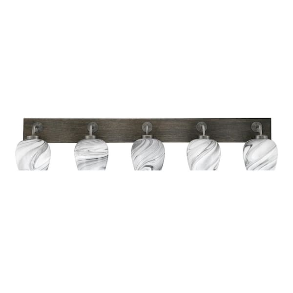 Unbranded Kirby 46.75 in. 5 Light Graphite and Painted Wood-look Vanity Light with 6 in. Onyx Swirl Glass Shades No Bulbs Included