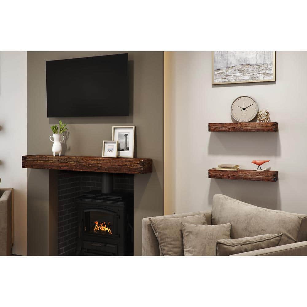 24" Brown Hardwood Floating Wall Mantel Shelves, Set of 2