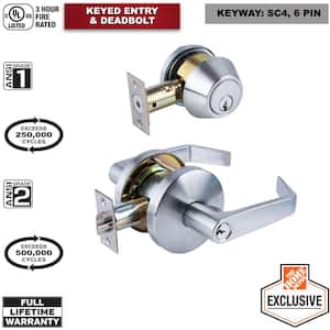 Heavy Duty Commercial Satin Chrome Entry Lever with Single Cylinder Deadbolt Combo