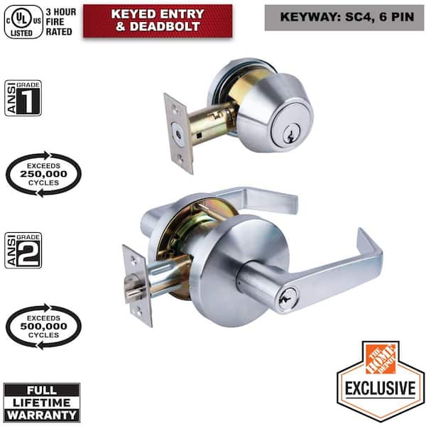 Premier Lock Stainless Steel Entry Door Handle Combo Lock Set with Deadbolt  and 12 SC1 Keys Total (3-Pack, Keyed Alike) LED03C-3 - The Home Depot