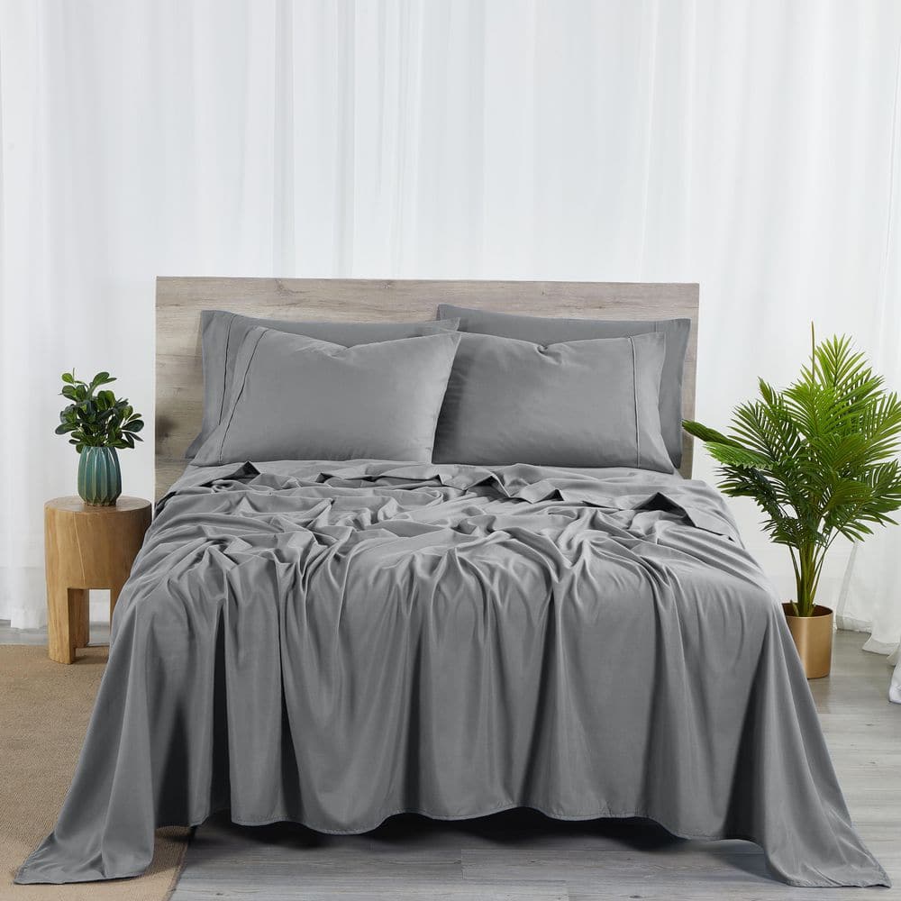 Charcoal Gray Twin Bamboo and Microfiber Sheet Set