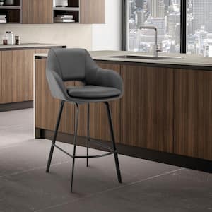 Aura 26 in. Gray/Black Low Back Metal Swivel Counter Stool with Faux Leather Seat