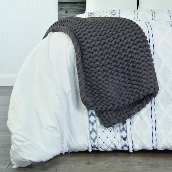 Chunky Knitted Charcoal Acrylic Throw Blanket