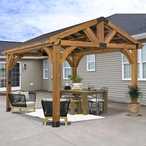 Arlington 12 ft. x 12 ft. All Cedar Wood Outdoor Gazebo Structure with Hard Top Steel Metal Peak Roof and Electric