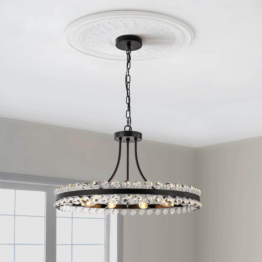 9-Lights Black Crystal Beaded Wagon Wheel Chandelier Modern 23.62 in. Cryst