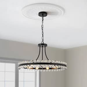 9-Lights Black Crystal Beaded Wagon Wheel Chandelier Modern 23.62 in. Crystal Semi-Flush Mount Ceiling Light