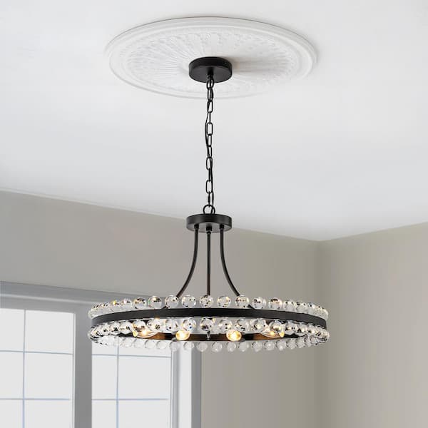 GoYeel 9-Lights Black Crystal Beaded Wagon Wheel Chandelier Modern 23.62 in. Crystal Semi-Flush Mount Ceiling Light