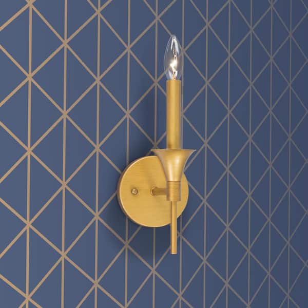 LNC Vintage Brushed Gold Linear Candlestick Sconce Vanity Light, Classic 1-Light Antique Wall Lamp for Kitchen Dining Room