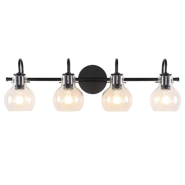 28.5 in. 4-Light Black Bathroom Vanity Light with Clear Glass Shades