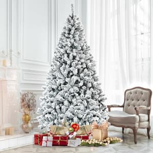 7.5 ft. Unlit Premium Snow Flocked Hinged Artificial Christmas Tree with Metal Stand