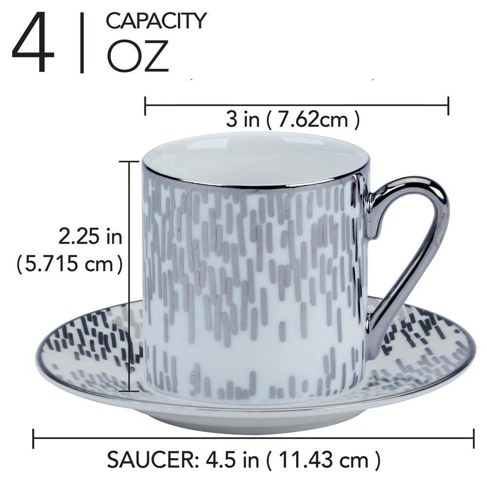 Matrix Silver Ceramic Espresso Cup and Saucer Set of 6