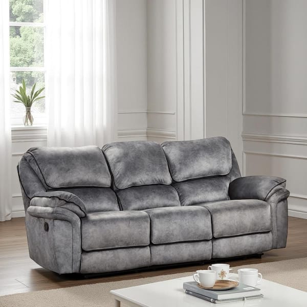 Benjara Remma 40.5 in. Straight Arm Faux Leather Rectangle Sofa in Gray and Black