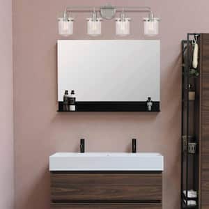Jaxon 33 in. 4-Light Brushed Nickel Industrial Vanity with Clear Glass Shades