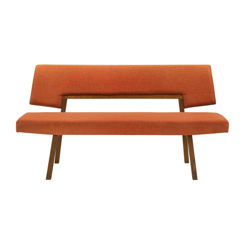 Orange and Brown 63 in. with Back Bedroom Bench with Wooden Frame