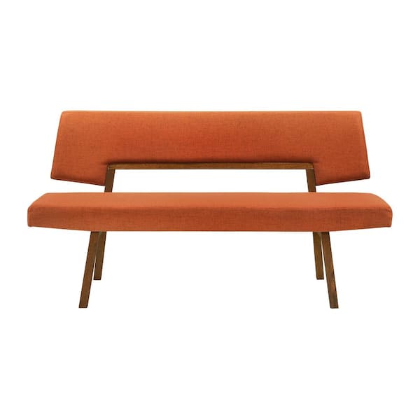Benjara Orange and Brown 63 in. with Back Bedroom Bench with Wooden Frame