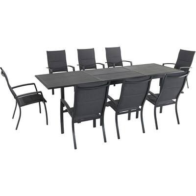 Dawson 9-Piece Aluminum Outdoor Dining Set with 8-Padded Sling Chairs and an Expandable 40 in. x 118 in. Table