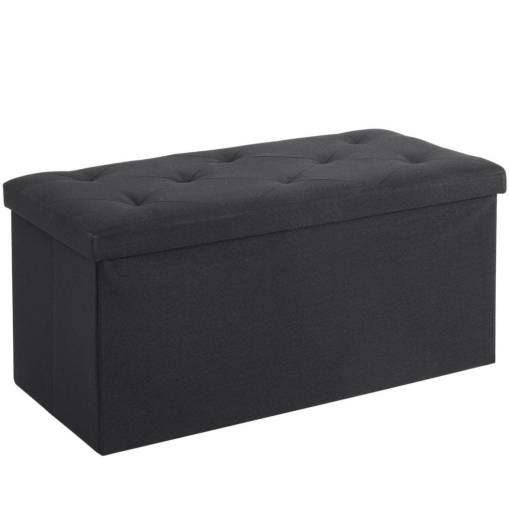 Ottoman Bench, Storage Chest, Linen Fabric Foot Rest Stool, 110L Storage Footstools, Black Folding Storage Ottoman