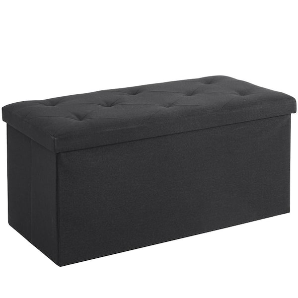 Ottoman Bench, Storage Chest, Linen Fabric Foot Rest Stool, 110L Storage Footstools, Black Folding Storage Ottoman