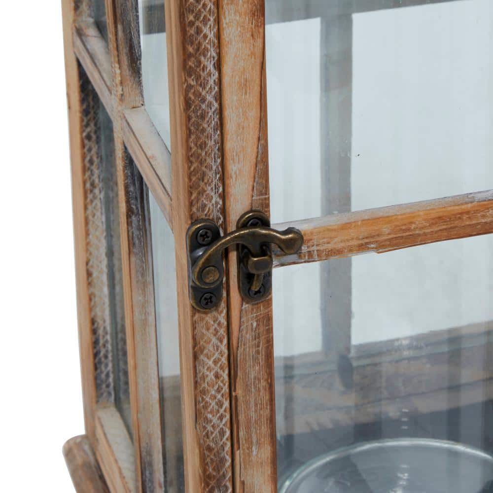 Brown Fir Wood and Glass Traditional Candle Lantern