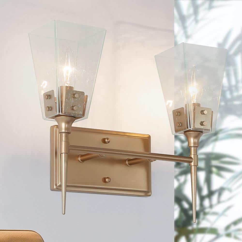 Modern 2-Light Bell Gold Vanity Light Bathroom Wall Light Fixture with Seeded Glass Shades price history on PriceWatchPro