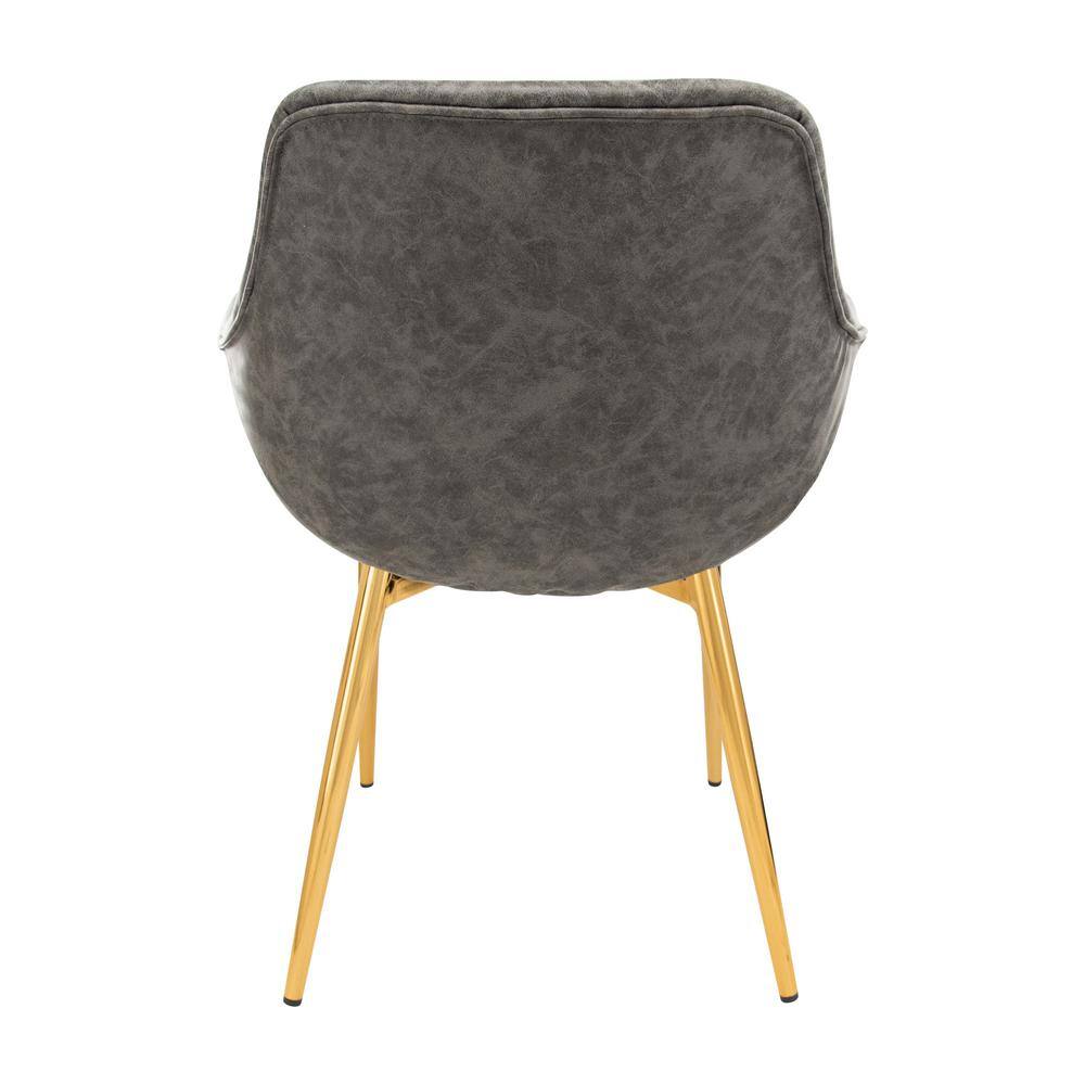 Mid Century Modern Gray Leather Armchair with Gold Metal Legs