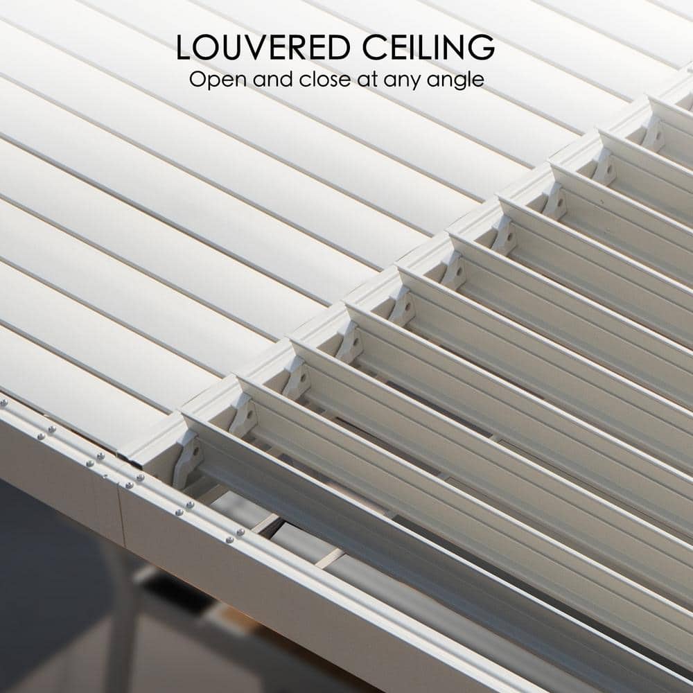 White Aluminum 10'x12' Outdoor Louvered Pergola with Adjustable Roof