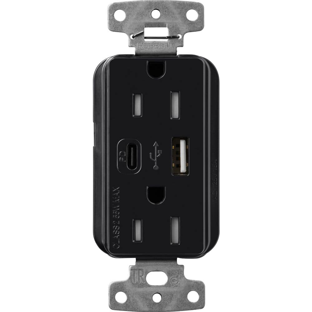 Claro 15 Amp Tamper Resistant USB Type A/C Duplex Receptacle, Decorator Style Outlet Gloss Finish, CAR-15-ACTR-BL, Black price history on PriceWatchPro